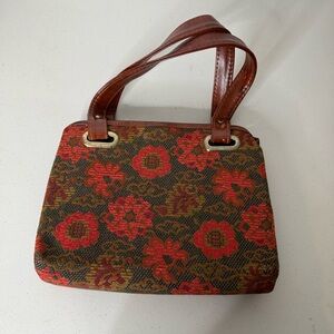 Vintage 1960’s Tapestry Bag Floral Patterned with Brown Straps